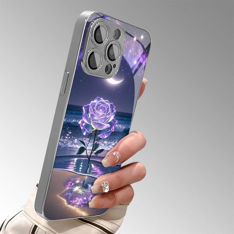 Μωβ Ροζ Θαλασσινό Μοτίβο Τεμπερισμένο Γυαλί Επιμεταλλωμένο Ασημί Θήκη Κινητού Τηλεφώνου Για Samsung Galaxy S23 S24 S25 Ultra Plus FE Κάλυμμα