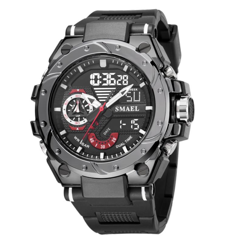 Quartz Watch For Men  Wristwatches Watcholorful Red Bracelet 50M Waterproof Alarm Clock Analog Digitals Sport Watches