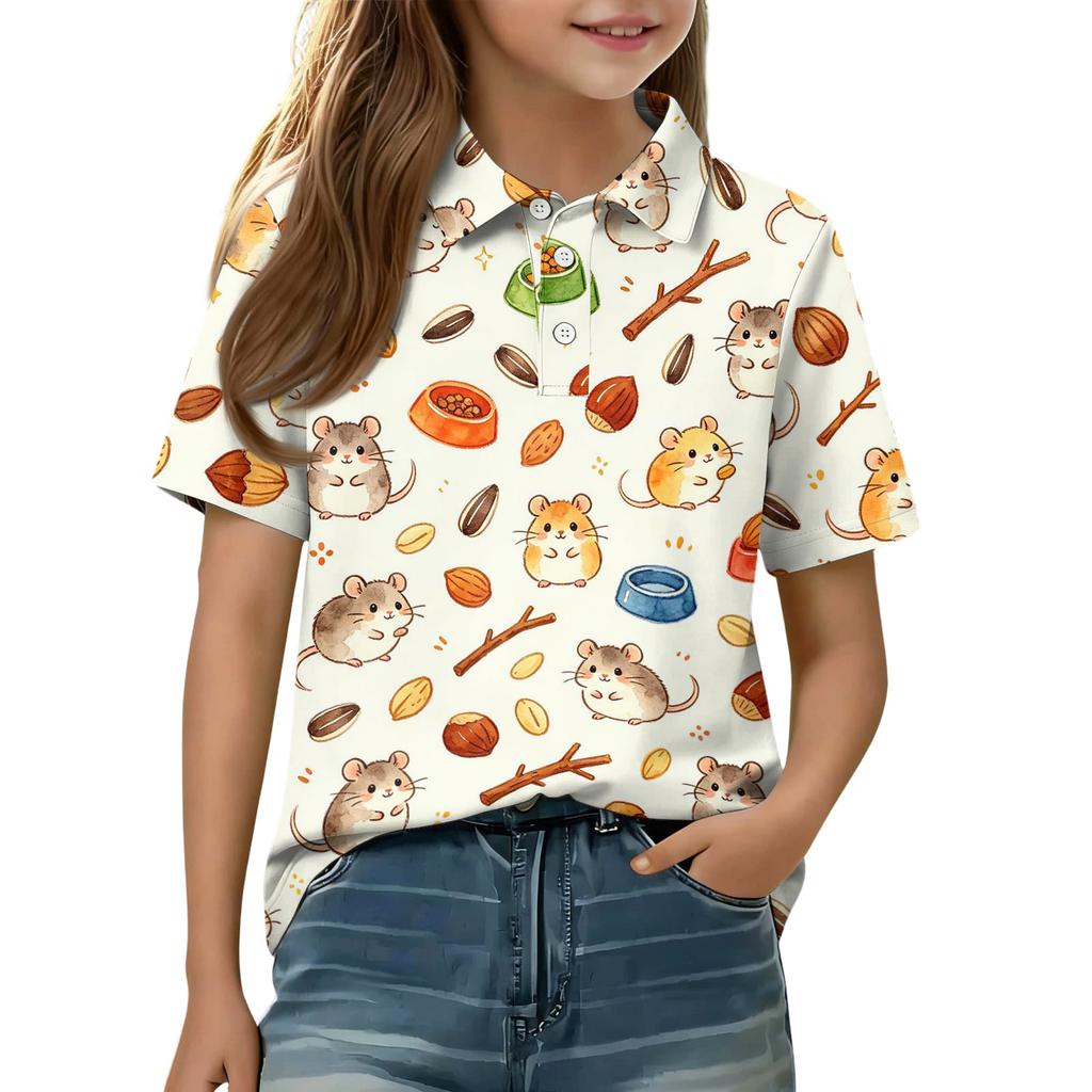 Kids Casual Short Sleeve Polo Shirt Animal Print Cotton Blend Comfortable Fit Lightweight Breathable Fabric Summer Wear