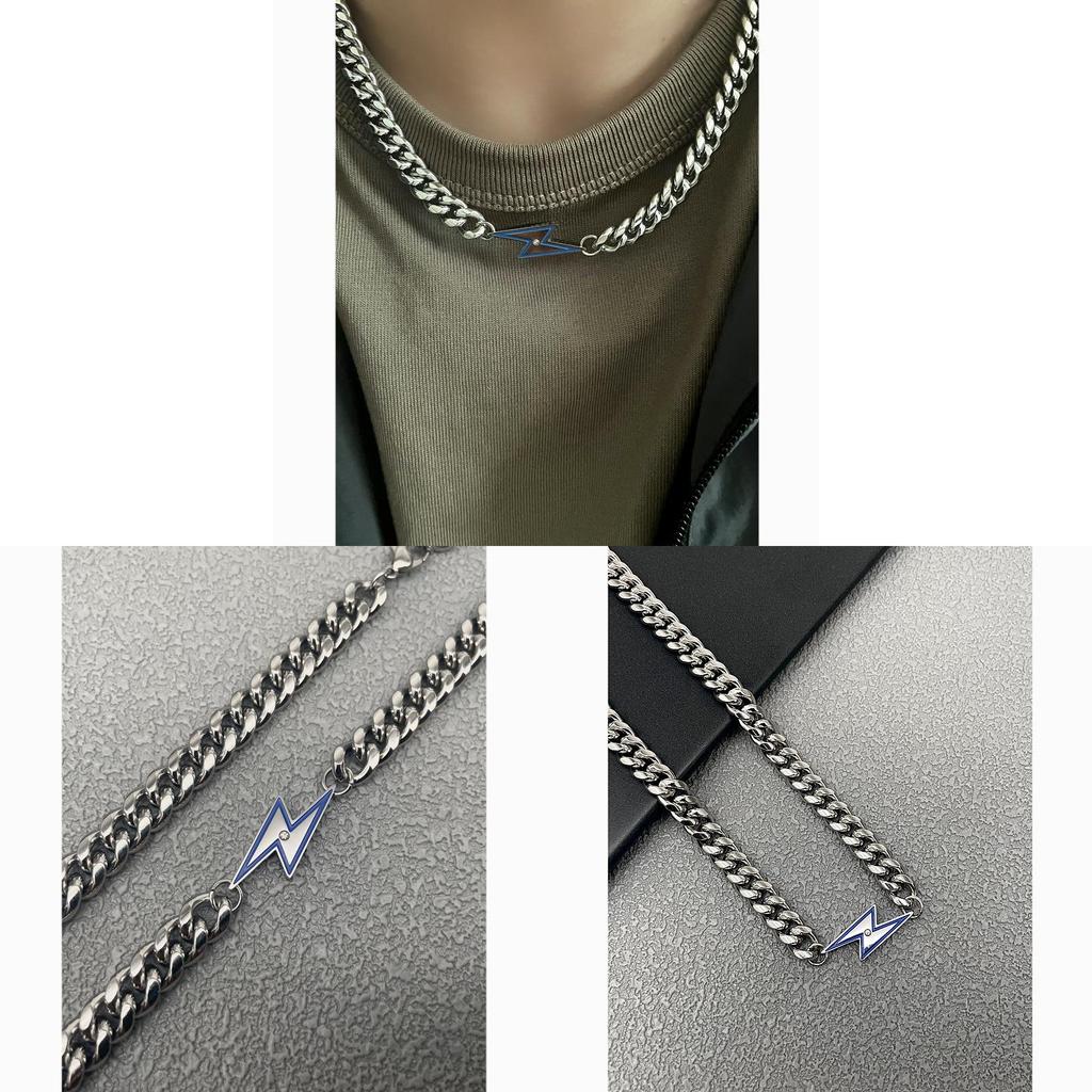 Mens Street Style Stainless Steel Lightning Pendant Necklace With Polished Finish For Casual Wear