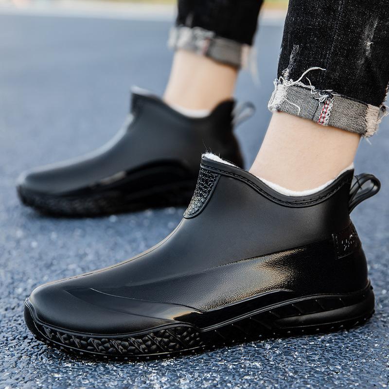 Regenschuhe kurzer Schaft Herren verschleißfeste Seeangelschuhe Herren Fleece Gummischuhe wasserdichte Regenstiefel Herren Ausgeh-Schneestiefel