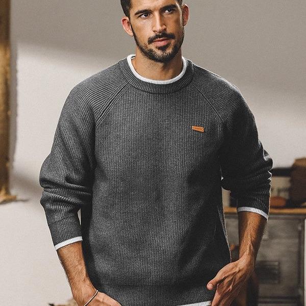 Men's American Retro Crew Neck Loose Winter Sweater - Trendy Knitwear Base Layer