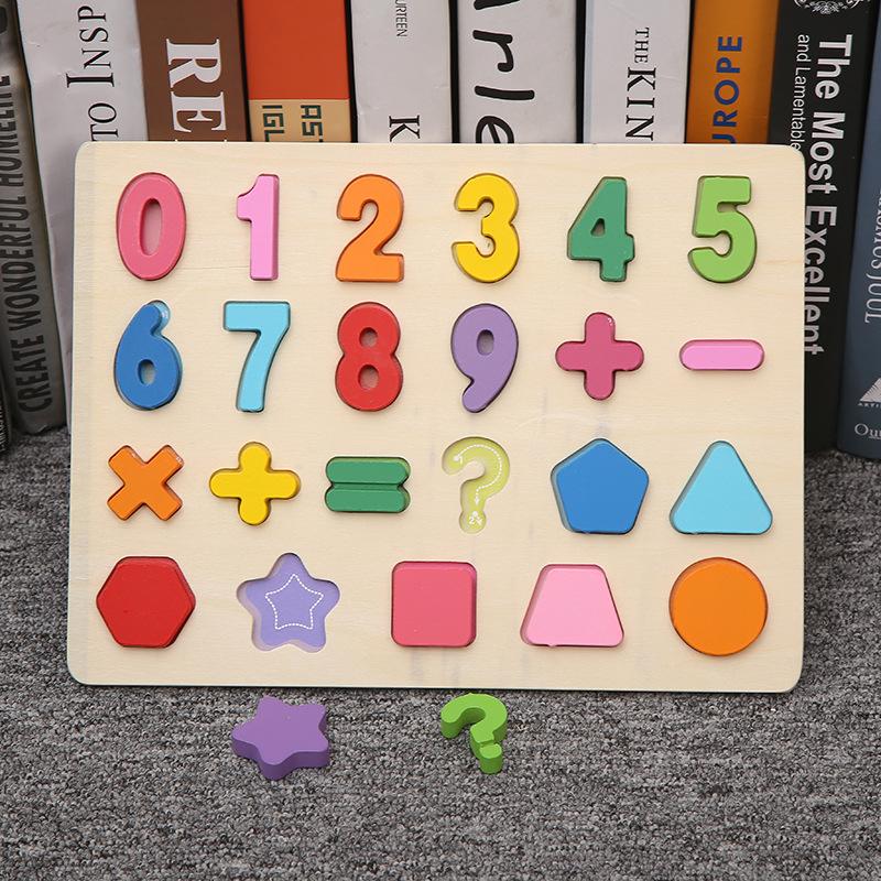 Toddlers Wooden Puzzle Montessori Baby Toys ABC Alphabet Number Shape Matching Board Game Preschool Educational Toy for Kids 2-4