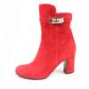 Hermes Short Boots JOUEUSE Kelly Metal Suede Leather Red Suede Leather 37.5 Used