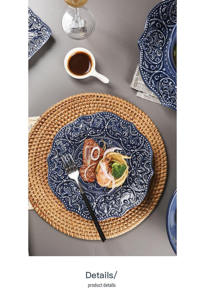 European Baroque Embossed Ceramic Dinner & Soup Plate Set
