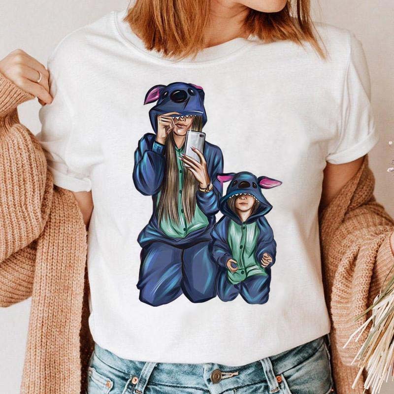 Maycaur Women Cartoon Mom Mother Boy Girl Print Mother Lady T-shirts Casual Top T Shirt Ladies Womens Graphic Female Tee T-Shirt