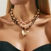 Brown Heart Pendant Choker Vintage Statement Jewelry Sweet Leopard Print Layered Necklaces  Date