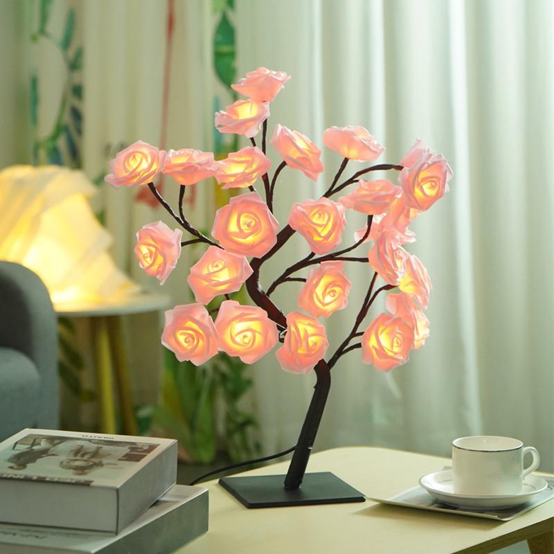 LED Table Lamp Light Rose Flower Tree USB Decoration Party Children's Room Gift Rose Lamp Home Decoration