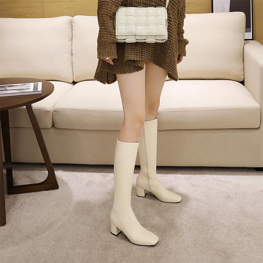 Women Black Yellow Beige Block High Heels Thigh High Boots Autumn Soft PU Leather Knee High Boots Riding Boots Designer