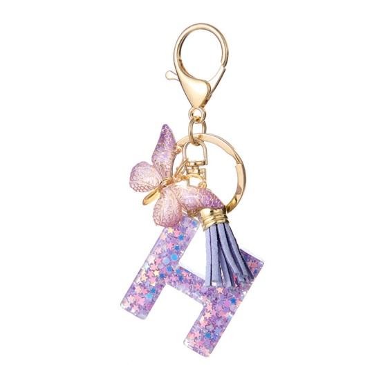 Purple Series Keychain Pendant Sequins Star Initial Letter Key Chain