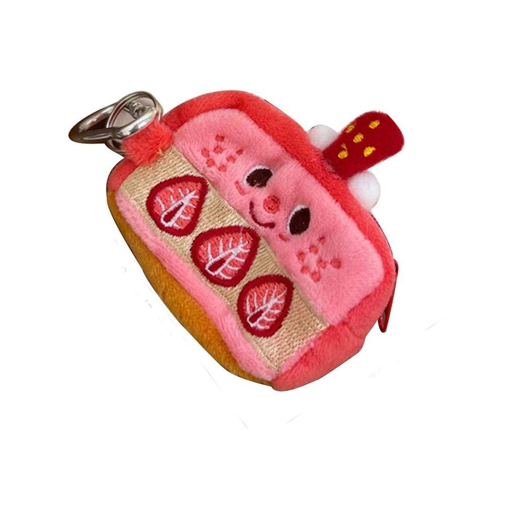 

Плюшевый мини-кошелек для монет в виде клубничного торта, корейский мешочек для денег, держатель для проездного билета, кошелек на молнии розовый