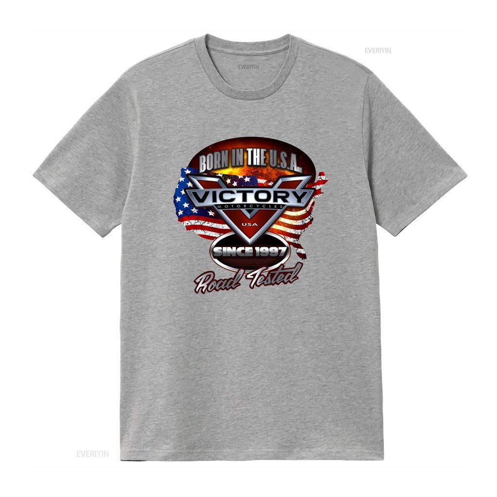 Born In The U S A Victory Motorcycle Softstyle T Shirt Since 1997 Road Tested USA Flag Design Vintage Washed Casual Soft