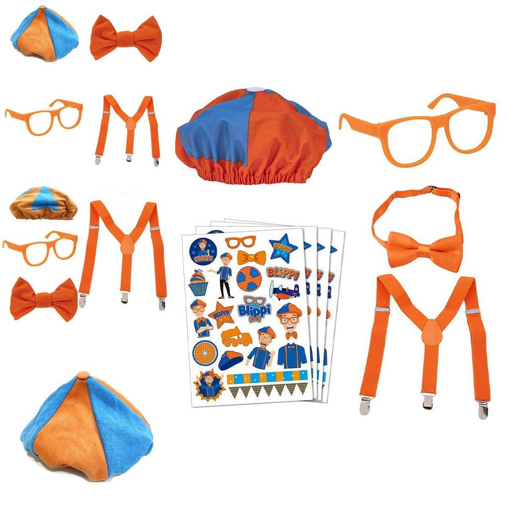 Costume da Blippi con Bretelle Arancioni Brillanti Regolabili e Cappello