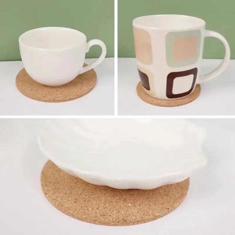 10pcs Cup Mat Natural Round Wooden Pads Non-Slip Cork Coaster Tea Coffee Mug Drinks Holder for Table Decor DIY Tableware