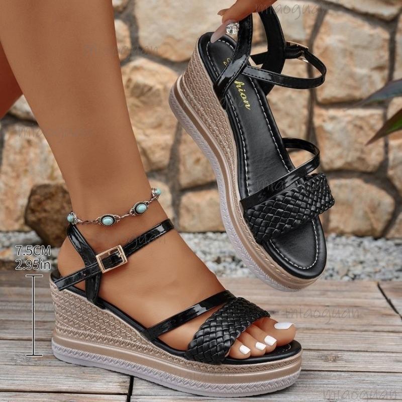 Fashion Fashion Braided Wedge Sandals for Women Lightweight Buckle Strap Platform Sandals Woman Summer Thick Sole Beach Sandalias Mujer