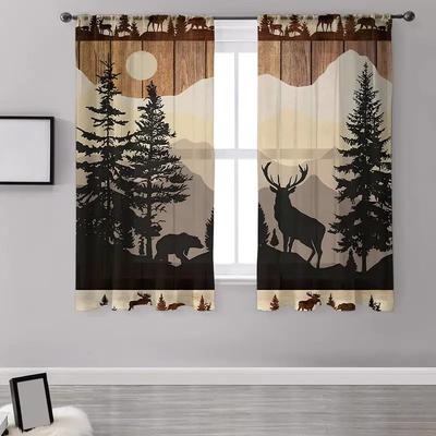 Rustic Wildlife Deer Curtains Polyester Living Room Cabin Decor Holiday Window Darkening Set Of 2 Made With Pole Pocket