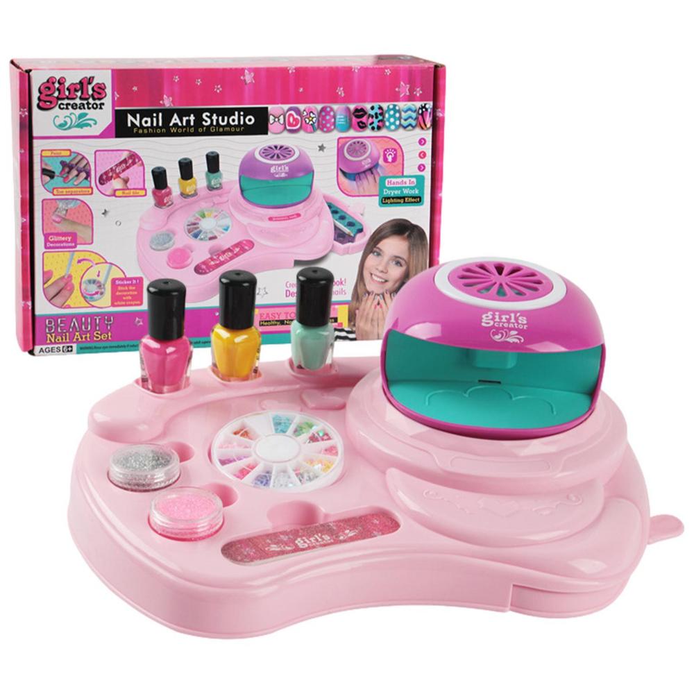 

Kids Nail Polish Set Girls Nail Set With Nail Dryer Nail Art Kit For Girls Spa Makeup Kit Girl Pretend Makeup Toys Nail Supplies рожевий
