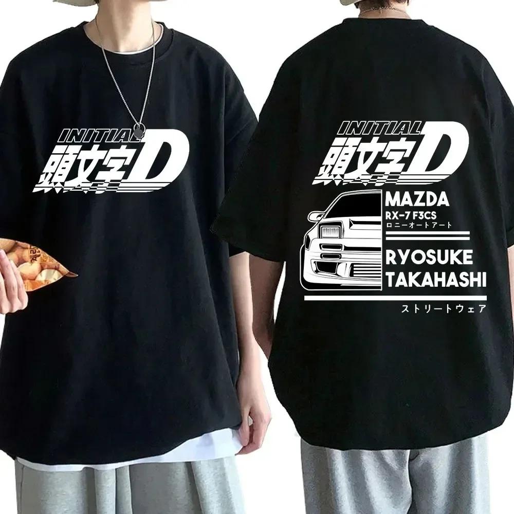 Anime Drift AE86 Initial D Oboustranné tričko s kulatým výstřihem a krátkým rukávem, letní, ležérní, unisex, R34 Skyline GTR JDM Manga trička
