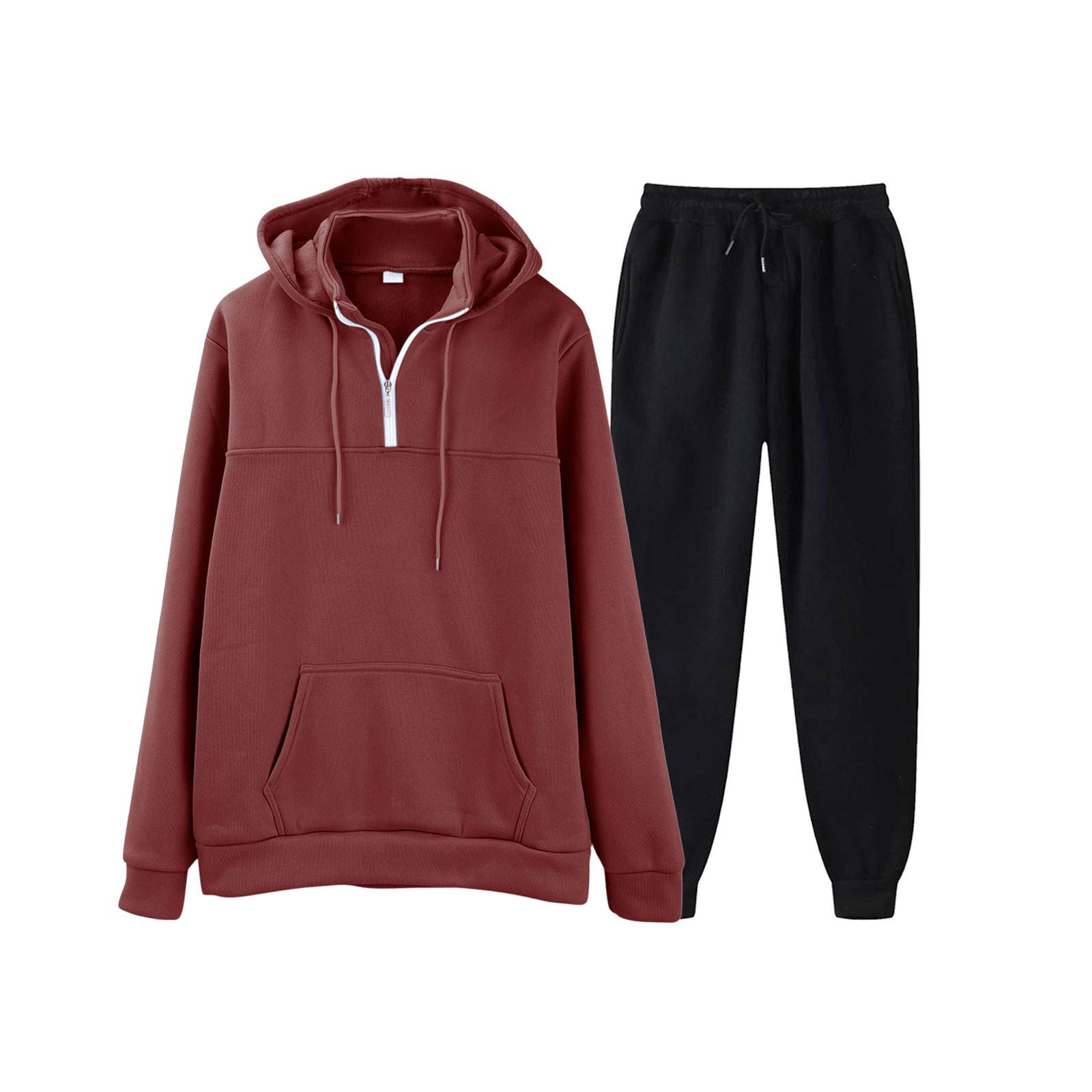 

Мужская однотонная толстовка с длинным рукавом и длинными брюками, комплект из спортивной толстовки с капюшоном и воротником-стойкой + спортивные штаны XL винный