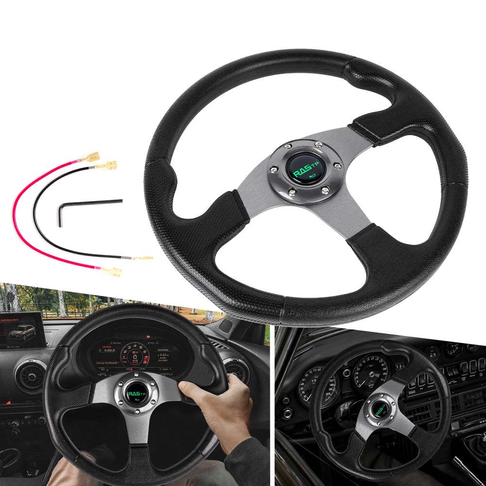 Lightweight Aluminum Suede Steering Wheel with Horn Button (Gray)