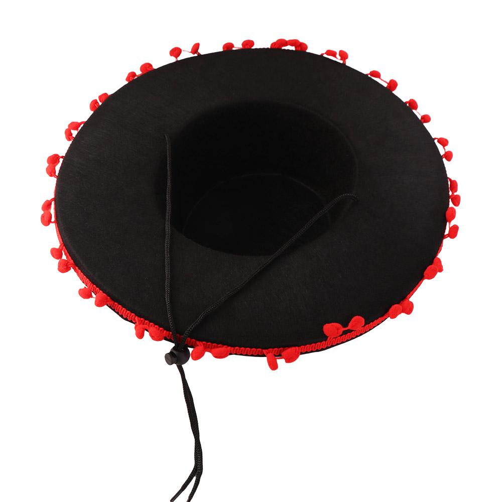 Fuzz Ball Mexican Sombrero Hats Wide Brim Dance Spanish Mexican Hat Costumes Party Caps Dress Up Spanish-style Hat Halloween