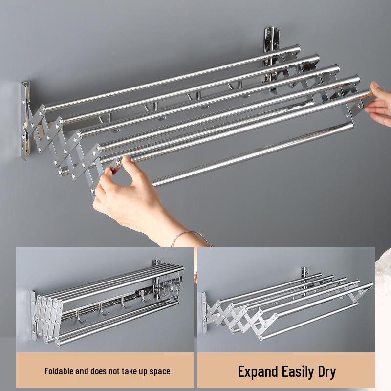 Zusammenklappbarer Teleskop-Handtuchhalter aus Edelstahl: Badezimmer- & Balkon-Wäschetrockner