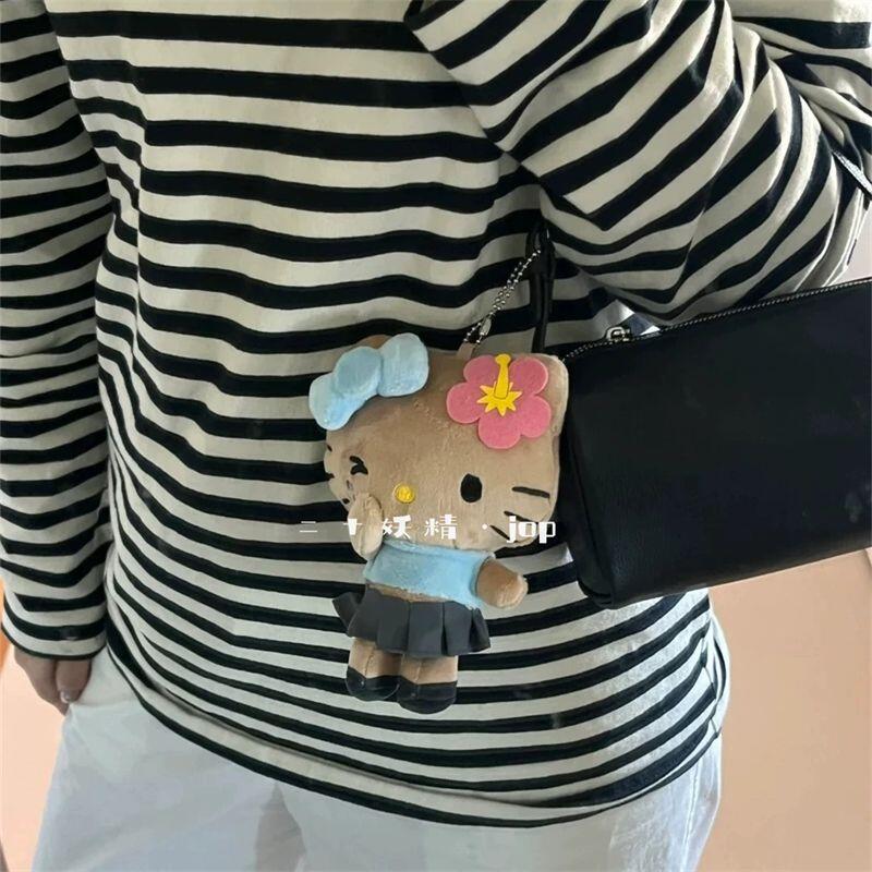 Japanese Sanrio Hawaii Black Skin Hello Kitty Plush Toy Cute Bag Pendant Decoration Cartoon Keychain Ornament Gift Friends
