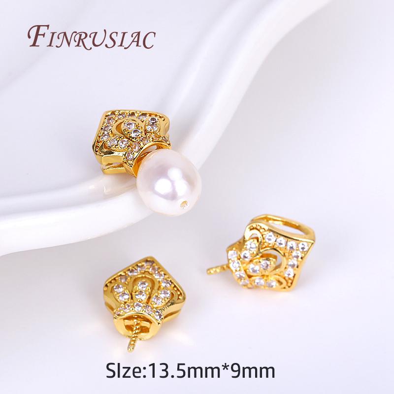 6 Style 18K Gold Plated Zircon-Set Pearl Pendant Mounting,Beads End Caps Peg Bails,Suitable For DIY Pearl Pendants Making