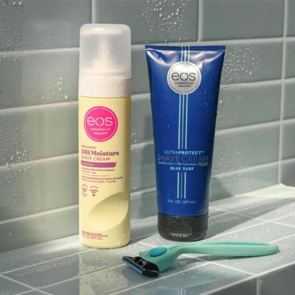 Eos UltraProtect™ Men's Shave Cream Fresh Woods 24-Hour Hydrating Non-Foaming Formula 7Floz, Blue Surf 207ml X 1