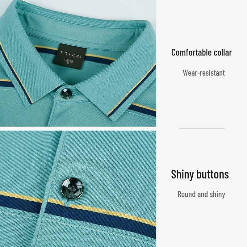 Premium Men's Striped Mulberry Silk Short Sleeve Polo Shirt
