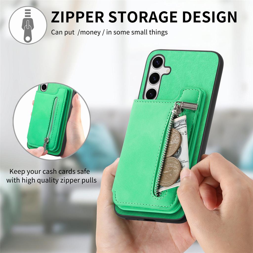 For Samsung Galaxy S25 Case Magnetic Detachable Zipper Card Holder Leather Phone Back Cover