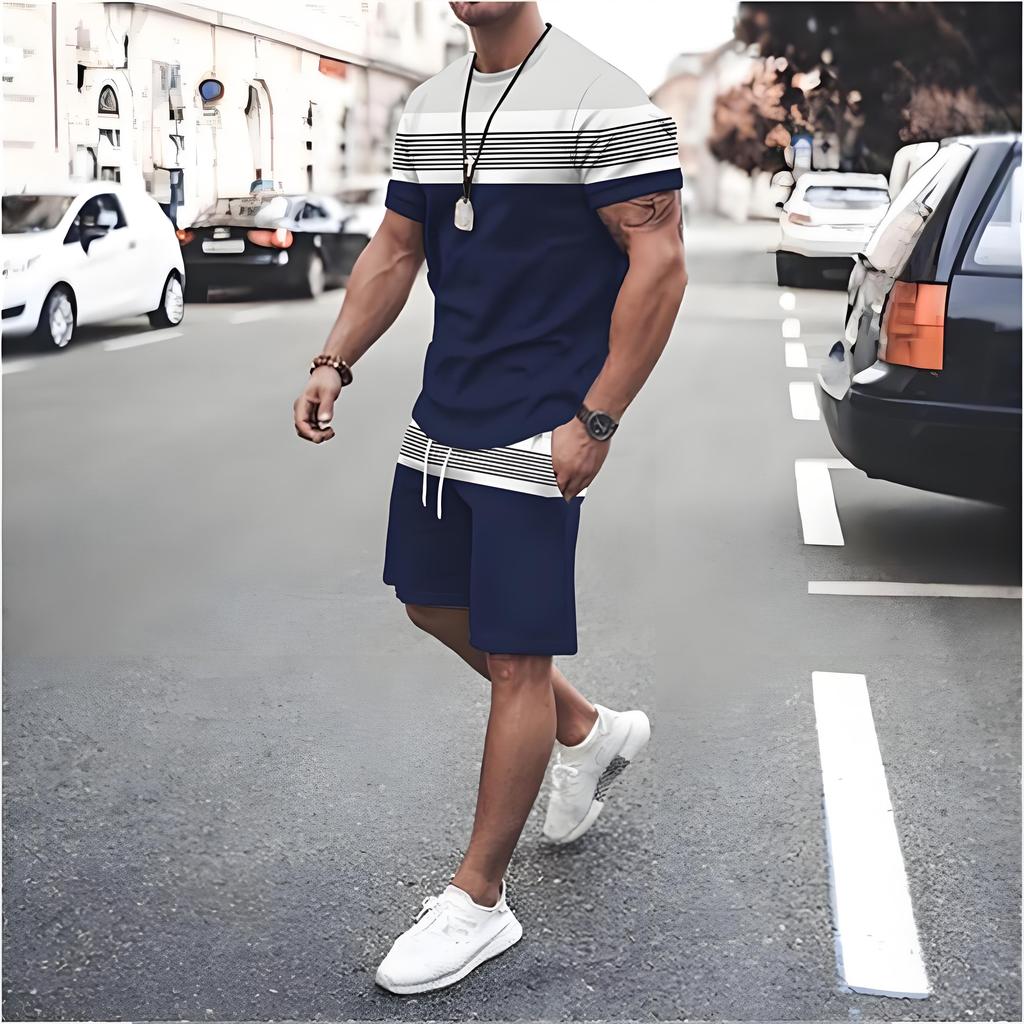Irregular Graphic Print Short Sleeve Top Drawstring Shorts 2-piece Set 2026 Plus Size Loose Men's T-shirt Clothing Pocket Shorts