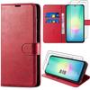 Case + 2 Tempered Glasses for Samsung Galaxy A18 4G/5G, Red Synthetic Leather Flip Case Anti-Scratch