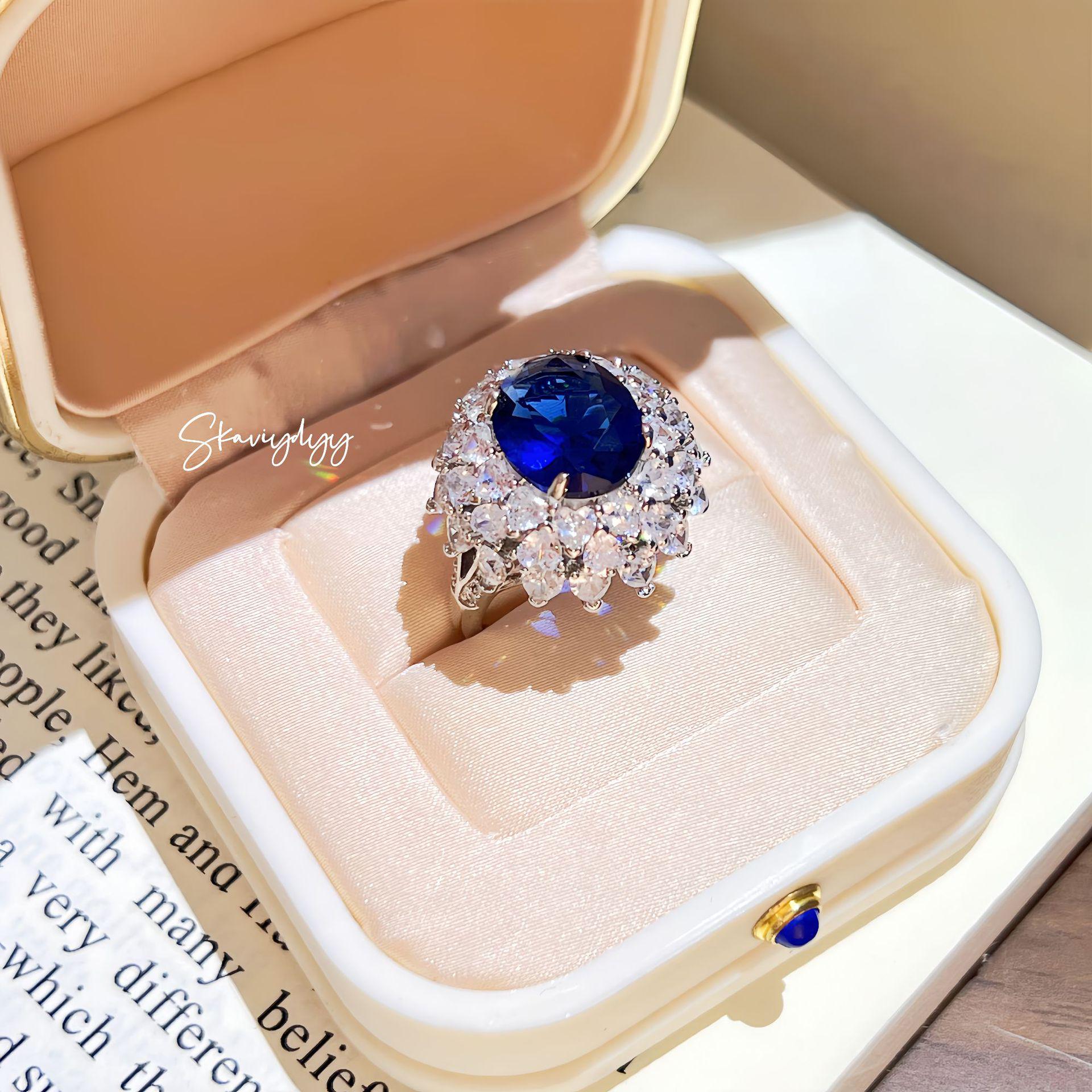 Royal Blue Sapphire & Zirconia Heart-Shaped Adjustable Ring, 8-Carat, Luxury Diamond Design Adjustable