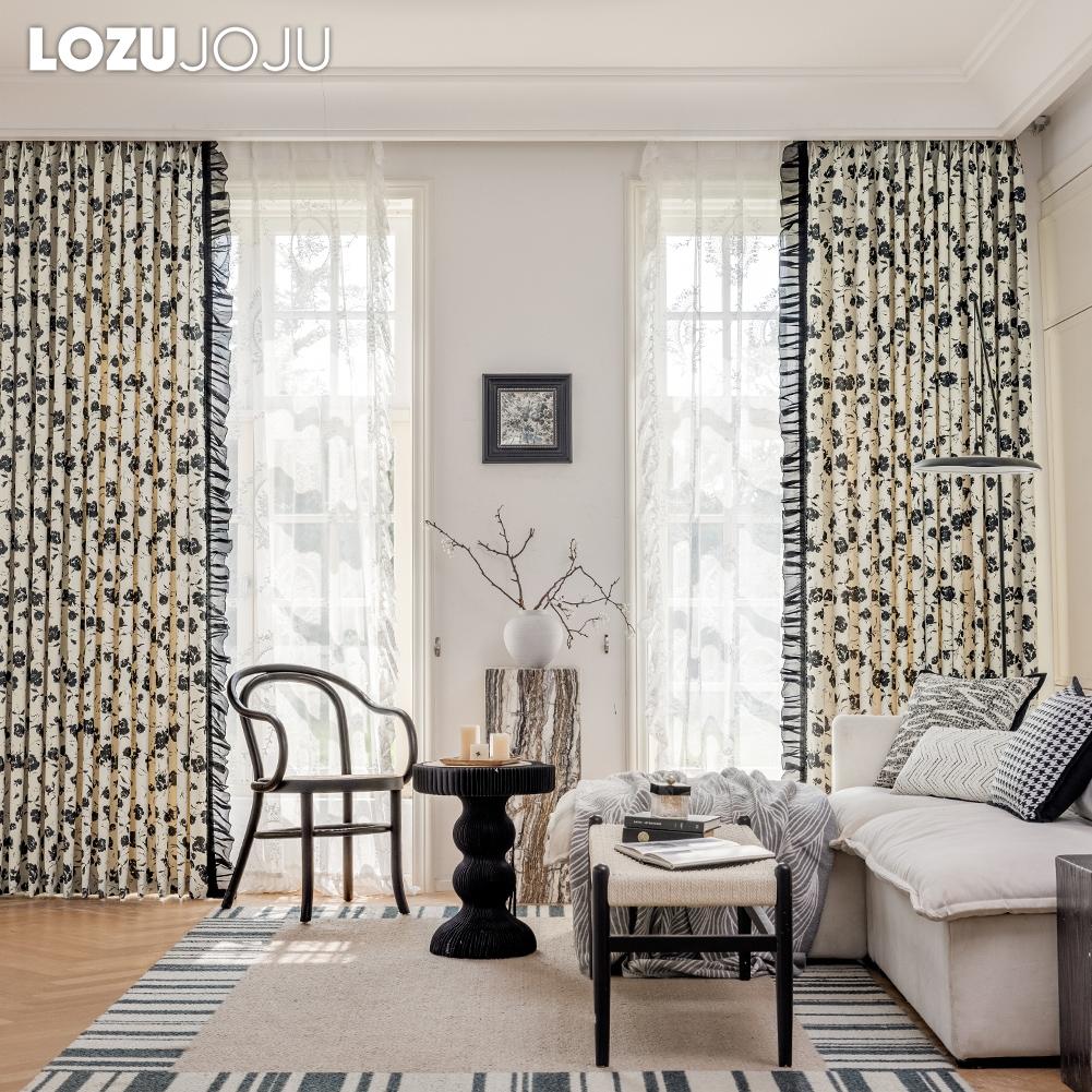1 Stück 70-80% Verdunkelung Romantischer französischer Rosendruck Gerüschter Bequemer Vorhang für Schlafzimmer Wohnzimmer Wohnkultur LOZUJOJU
