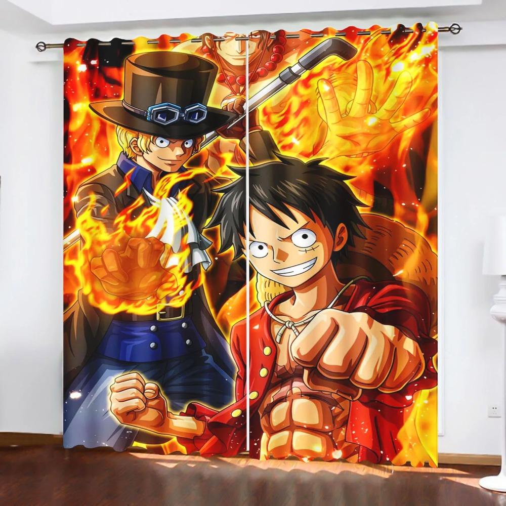 Cortina de Dibujos Animados Residencia de Monkey D Luffy One Piece Estampado Lindo Cortinas para Ventana con Filtrado de Luz Sala de Estar Dormitorio Protección contra el Calor y el Sol
