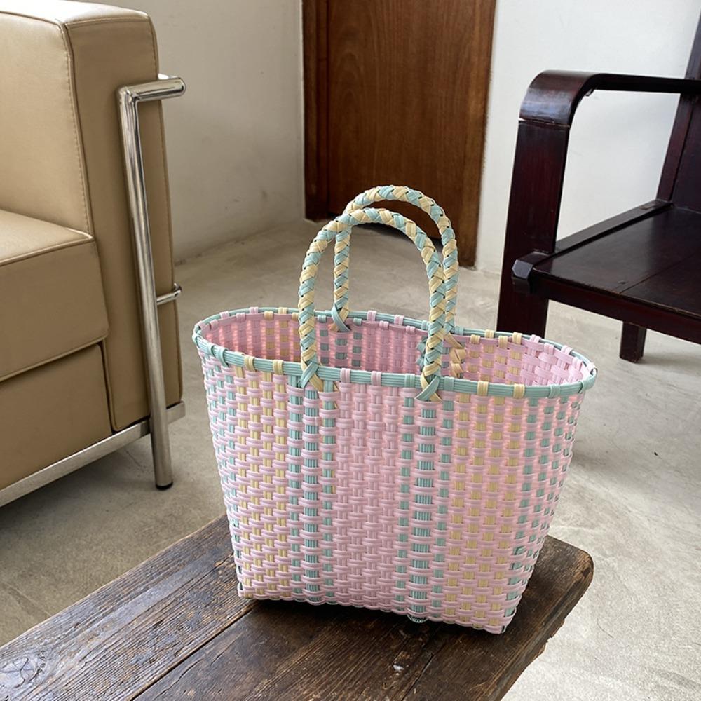 Hollow Out Weave Bag Vacation Style Plastic Handbag Trendy Beach Bag  Girls