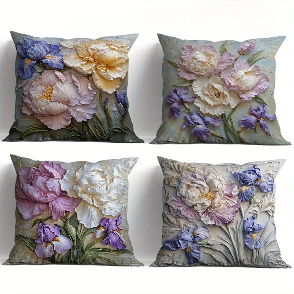 Floral Embossed Illustration pillowcaseBedroom Sofa Decorative Cushion Cover With Zipper Soft Cushion Cover