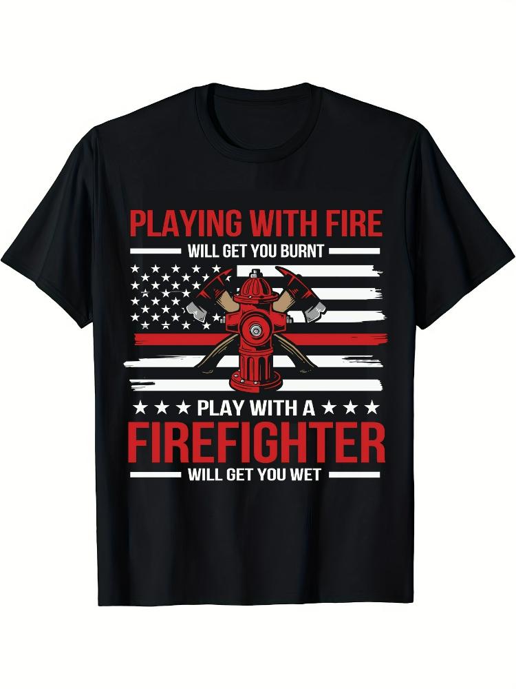 Firefighter 4th of July American Flag Firefighter Axes Graphic100 Cotton Oneck Short Sleeve Casual Printed Mens Tshirt S