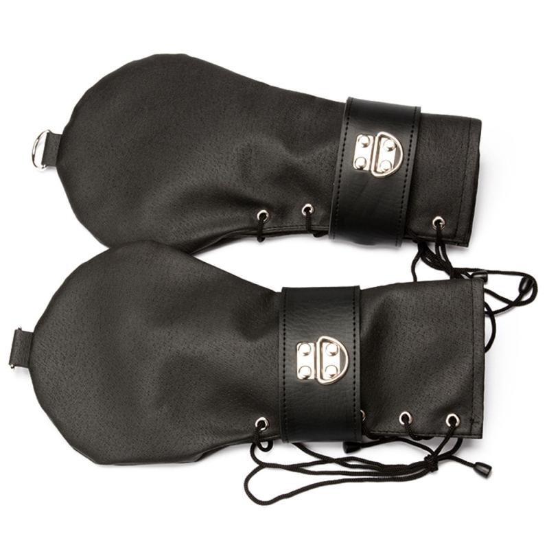Slave Dog Hand Gloves Bondage Restraints Leather Lockable Mittens