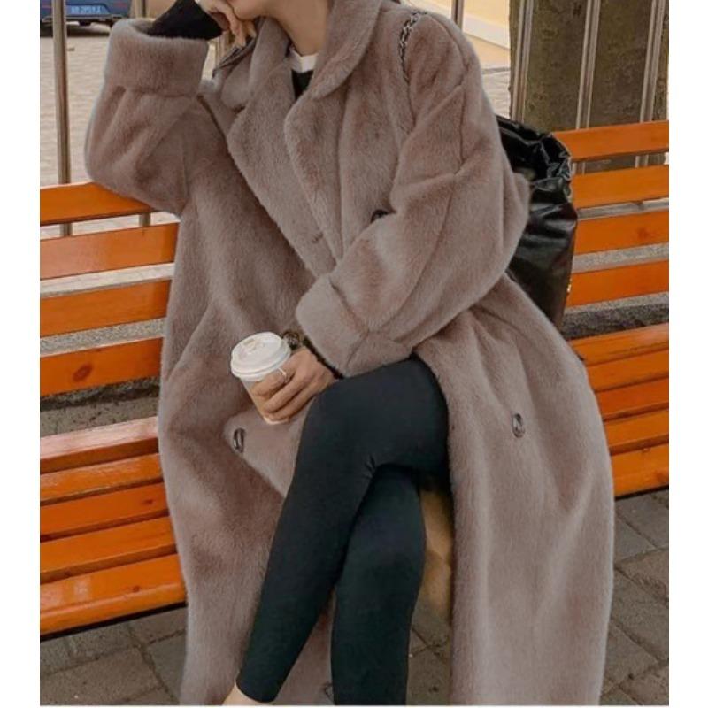 Autumn and winter new fur integrated coat imitation mink velvet long imitation lamb wool loose fur coat women's clothing
