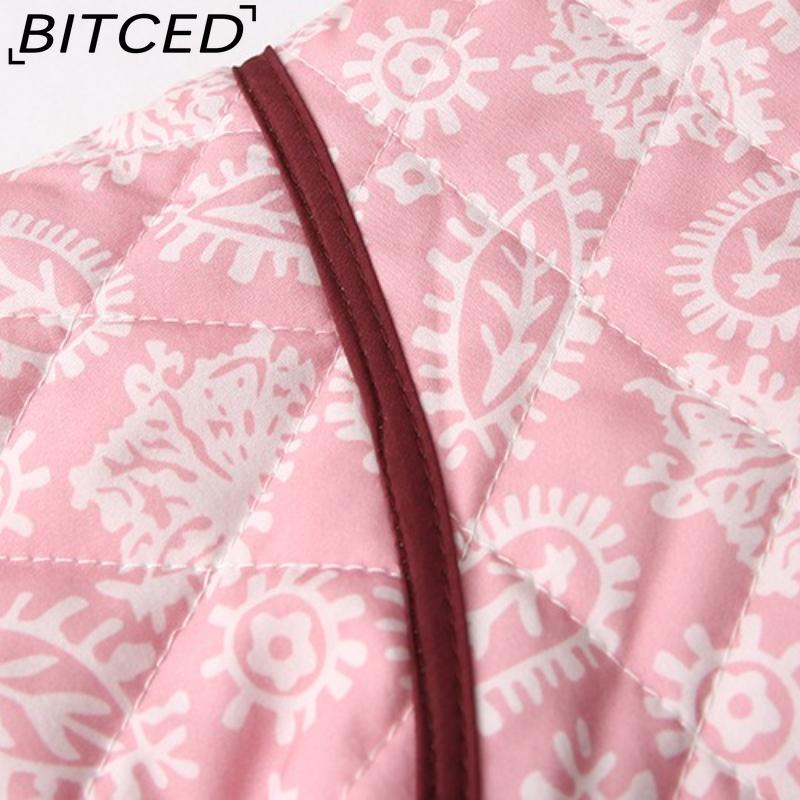 BITCED Women's Autumn/Winter Fashion Casual V-Neck Printed Quilted Cotton Patchwork Jacket