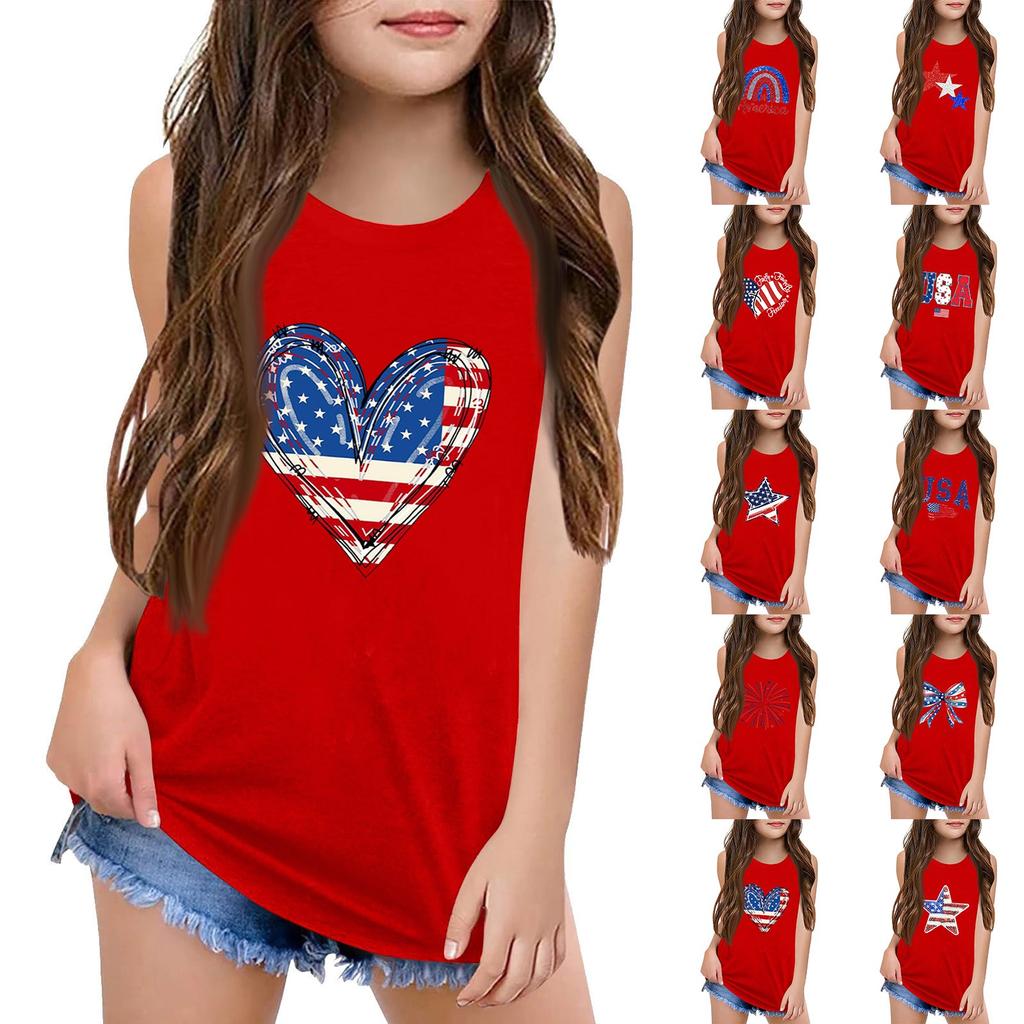 Girls  Kids Summer Crewneck Sleeveless Shirts Tank Tops