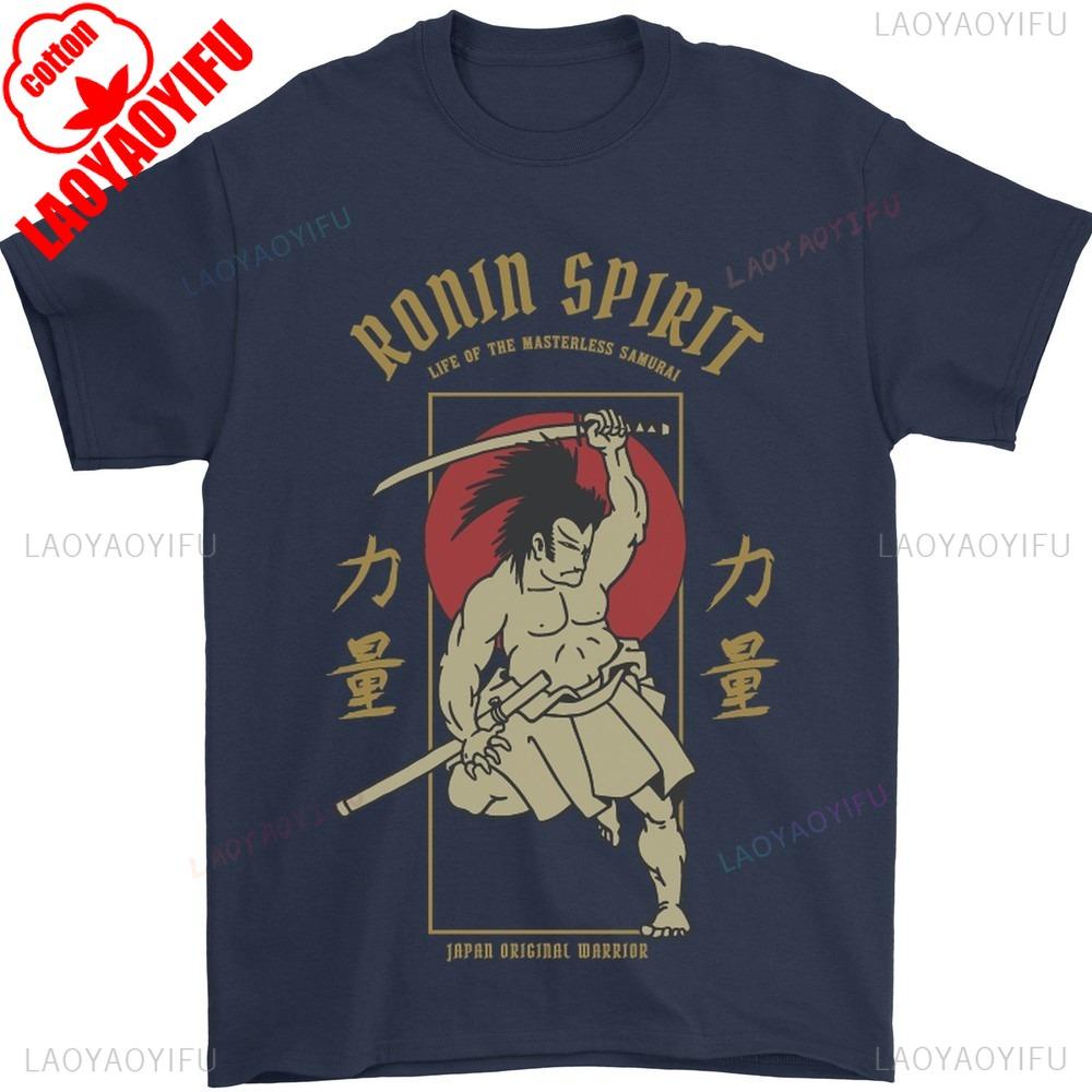 

Japanese Ronin Spirit Samurai Mens TShirt Japanese Style Enthusiast Men Crewneck Cotton Short Sleeve Summer Daily Life Tee Tops 4XL