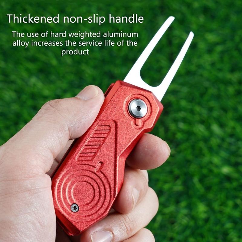 Golf Divot Repair Tool with Popup Button Mini Golf Divot Tools Foldable Golf Green Fork Golf Magnetic Marker Pitch Mark