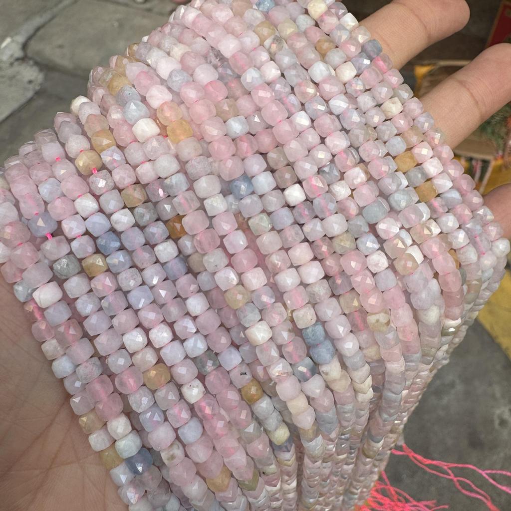 Mixed Color Faceted Morganite Square Bead Bracelet for DIY Jewelry