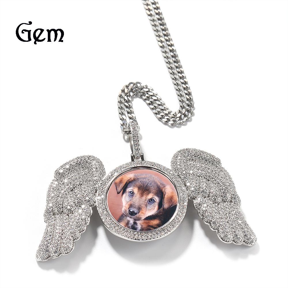 Cross-Style Rhinestone Wing Photo Frame Pendant Necklace - European American Hip Hop Fashion