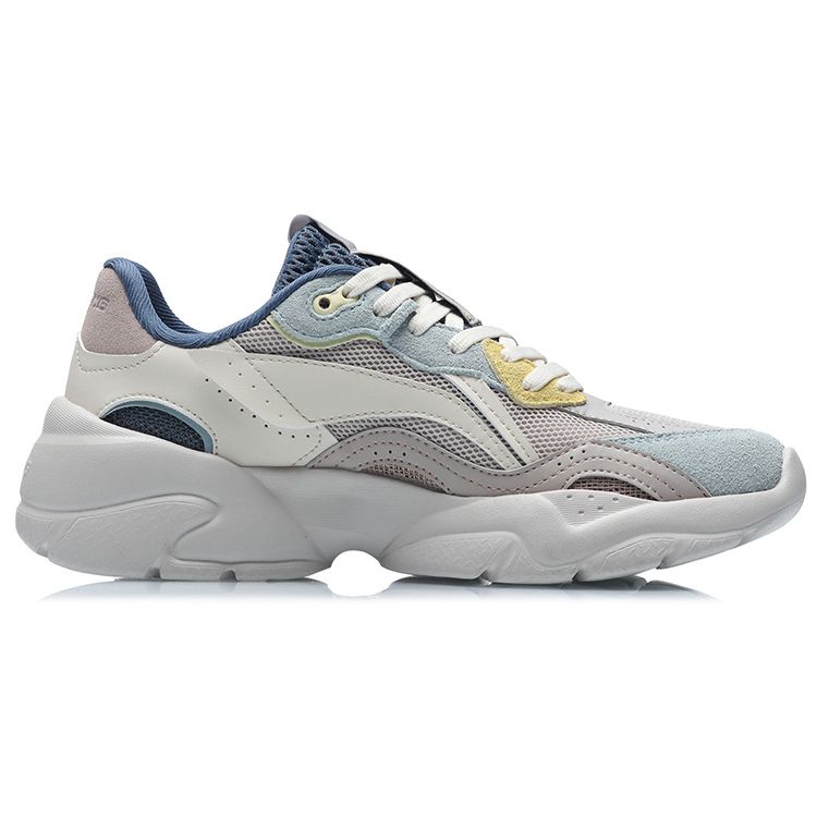 Li Ning Low Top Running Shoes Classic Casual Women Sneakers Gray Blue Yellow AGCR166-3