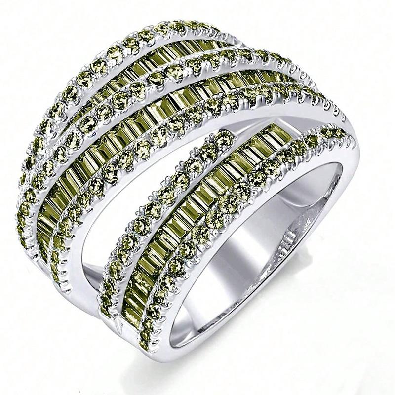 

Zircon ring women s three-row dense zirconium hip-hop ring retro fashion high sense versatile No. 10