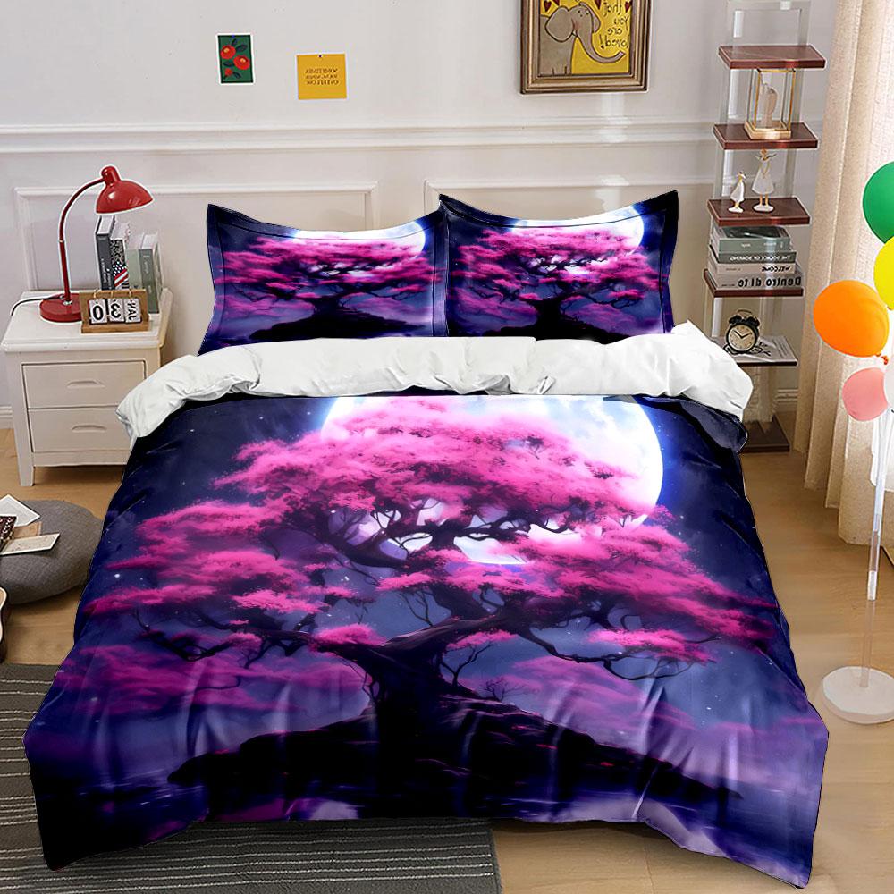 Moonlit Pink Tree Decor Set Soft Comfortable Duvet Cover Bedding Set Included 1*Duvet Cover & 2*Pillowcases, Gift